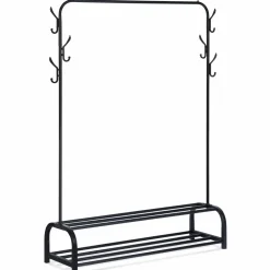 IDMarket Portant vêtements en métal noir avec étagères à chaussures* Meubles Hauts|Meubles Noirs