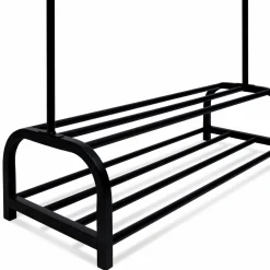 IDMarket Portant vêtements en métal noir avec étagères à chaussures* Meubles Hauts|Meubles Noirs