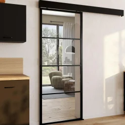 IDMarket Porte coulissante vitrée en métal et MDF avec rail* Produits D’Aménagement Intérieur|Décoration Et Accessoires