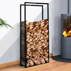 IDMarket Porte-bûches intérieur modulable 65x25x150 cm en métal noir* Accessoires Cheminée|Stockage Du Bois