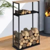 IDMarket Porte-bûches intérieur vertical 33x66x112 cm en métal noir avec étagère* Accessoires Cheminée|Stockage Du Bois