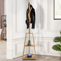 IDMarket Porte-manteau bambou avec étagères d’angle* Collection Agencement Magasin|Collection Bambou