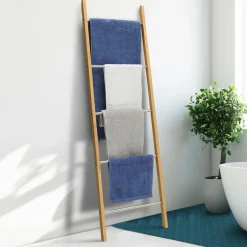 IDMarket Porte-serviettes échelle 5 niveaux en bambou* Collection Bambou|Accessoires Salle De Bain