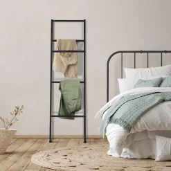 IDMarket Porte-serviettes échelle pour salle de bain en métal noir* Collection Industrielle|Accessoires Salle De Bain