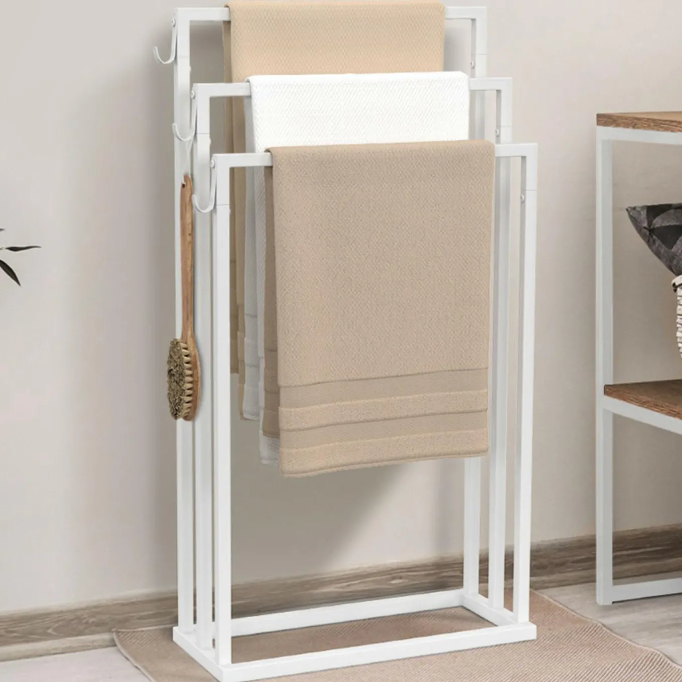 IDMarket Porte-serviettes industriel métal blanc 3 niveaux* Accessoires Salle De Bain|Collection Industrielle