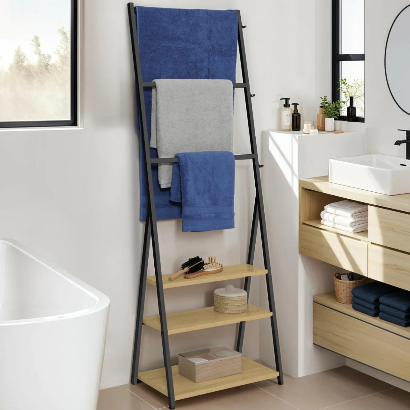 IDMarket Porte-serviettes industriel 3 niveaux* Accessoires Salle De Bain|Collection Industrielle