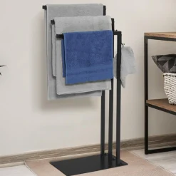 IDMarket Porte-serviettes sur pied métal noir* Accessoires Salle De Bain|Collection Industrielle