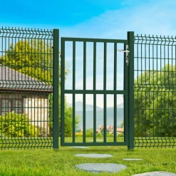 IDMarket Portillon de jardin barreaudé en acier vert 105 x 125 CM avec serrure et poignée* Portail Et Portillon|Protection Du Jardin