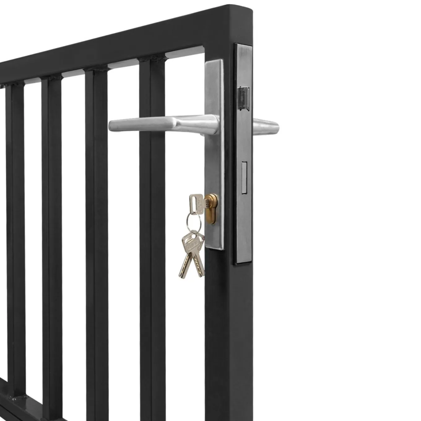 IDMarket Portillon de jardin barreaudé en acier gris anthracite 105 x 125 CM avec serrure et poignée* Portail Et Portillon