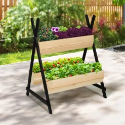 IDMarket Potager 3 bacs bois finitions noires jardinière tipi* Carrés Potager
