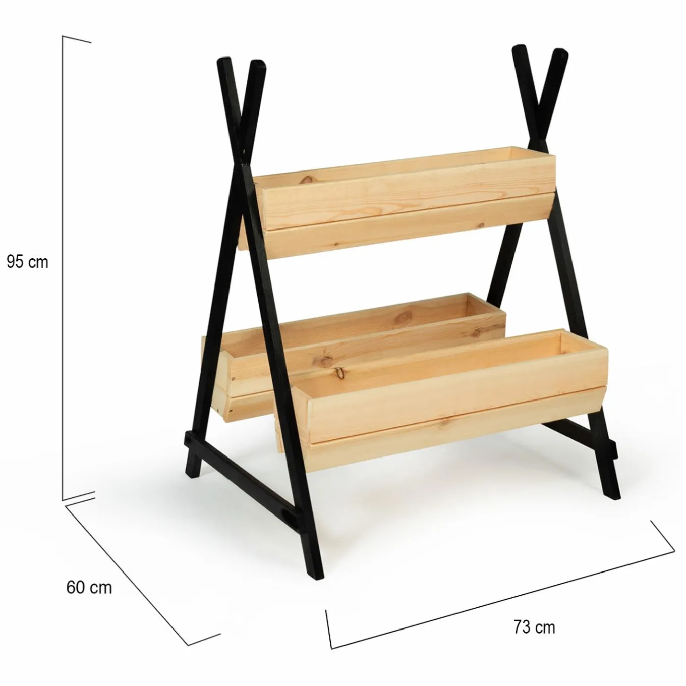 IDMarket Potager 3 bacs bois finitions noires jardinière tipi* Carrés Potager