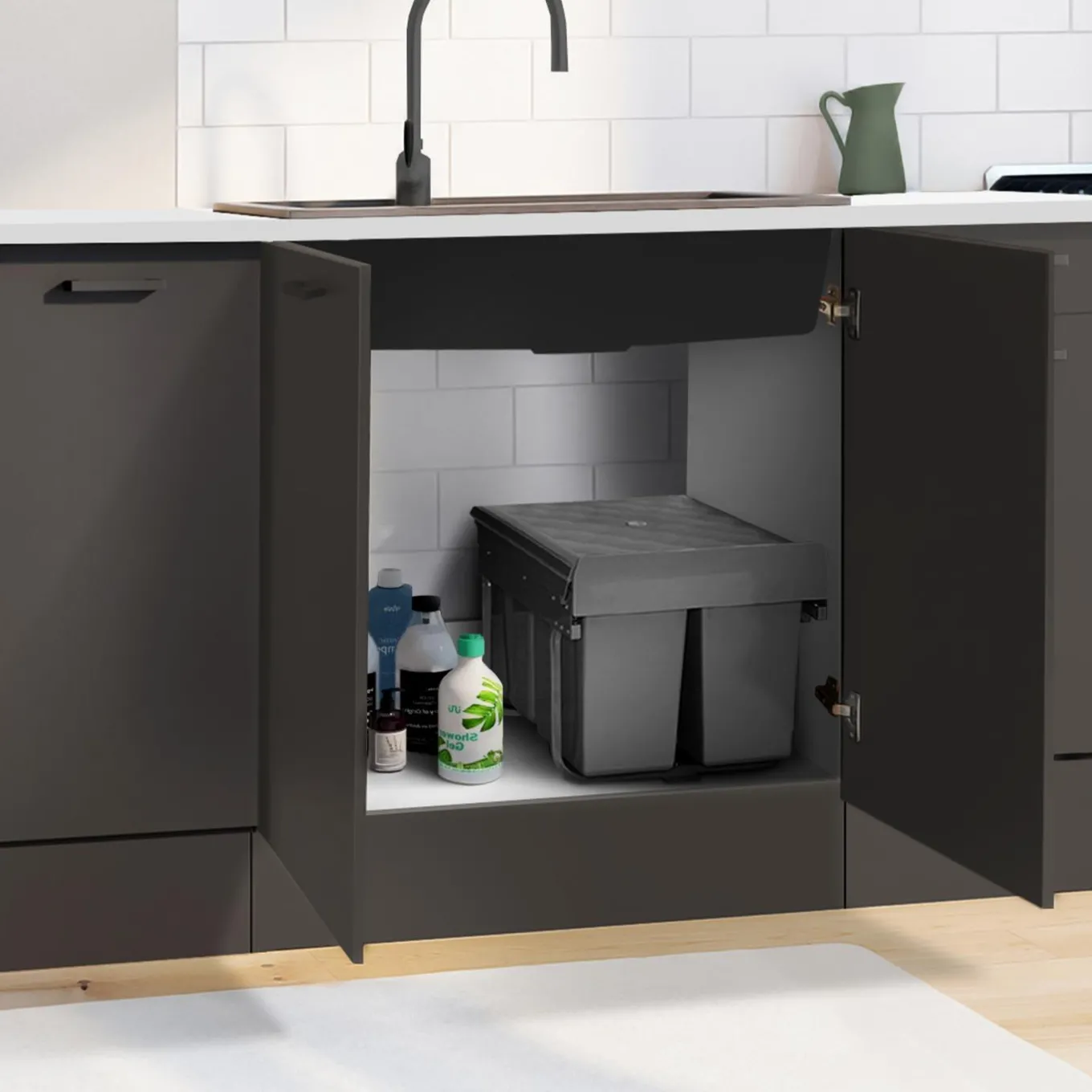 IDMarket Poubelle tri sélectif 3 compartiments encastrable amoviles 1x15L + 2x8L* Cuisines Aménagées|Dessertes Et Éléments De Cuisine