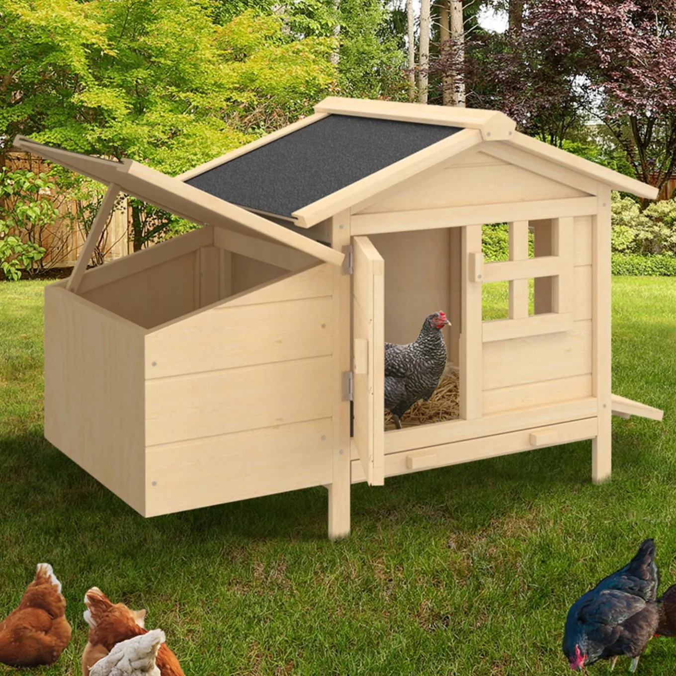 IDMarket Poulailler sur pilotis en bois avec pondoir* Poulaillers