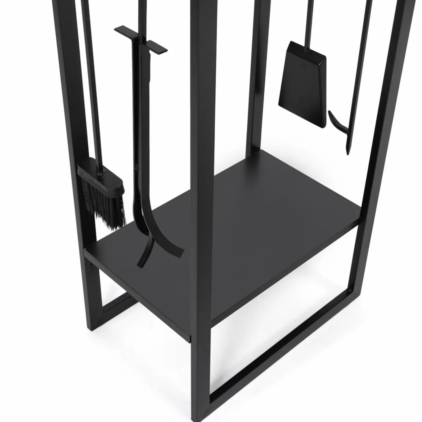 IDMarket Range bûches vertical en acier noir et accessoires* Accessoires Cheminée