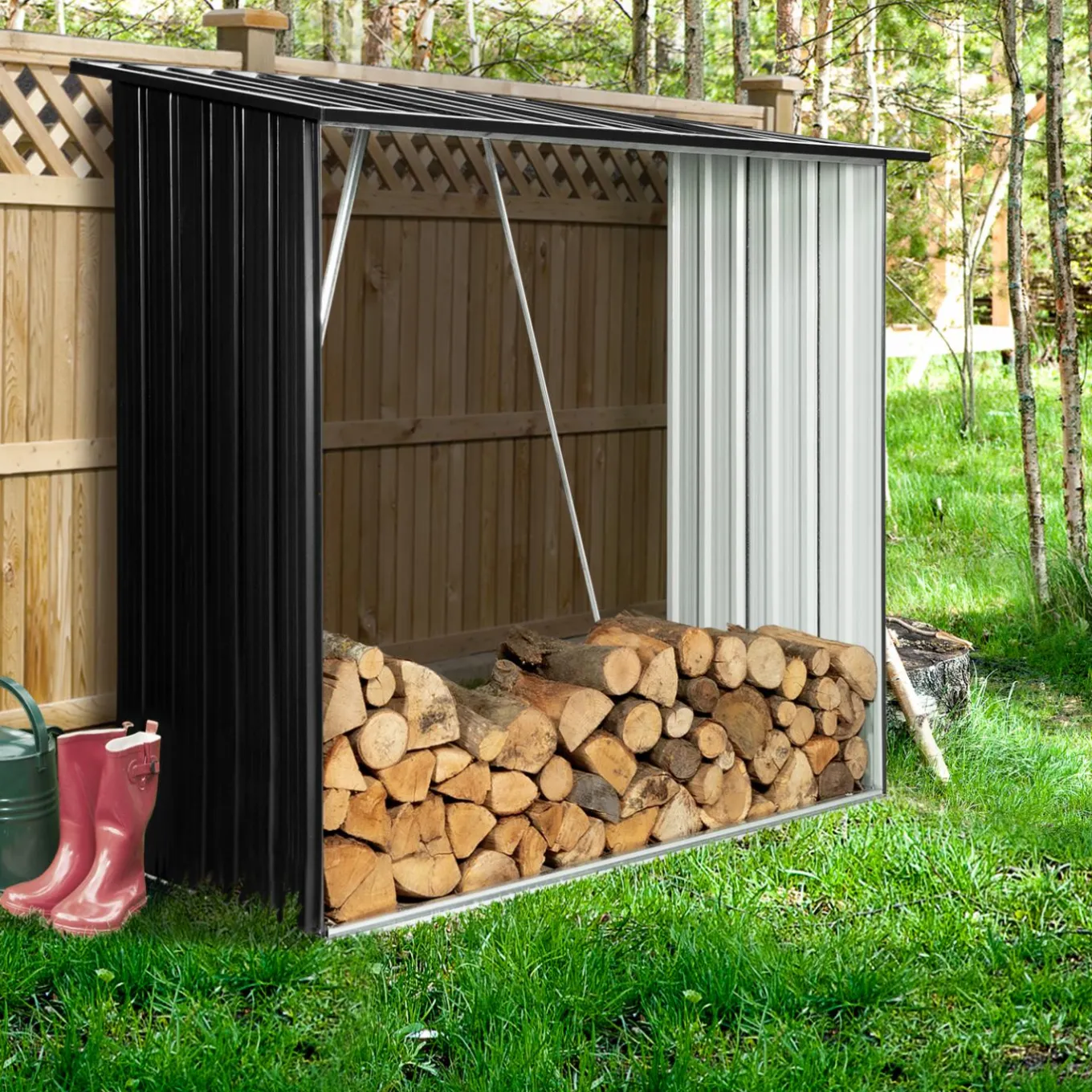 IDMarket Rangement extérieur en acier pour bois de chauffage* Abris De Jardin|Stockage Du Bois