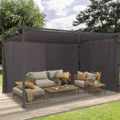 IDMarket Rideaux extérieurs pour pergola 3x4m gris* Accessoires Pergolas Et Tonnelles|Pergolas