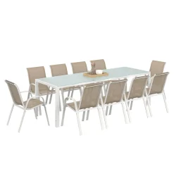 IDMarket Salon de jardin 10 personnes blanc et beige 240 cm* Salons De Jardin