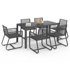 IDMarket Salon de jardin 6 personnes table 150 cm fauteuils cordage gris anthracite* Salons De Jardin