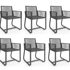 IDMarket Salon de jardin 6 personnes table 150 cm fauteuils cordage gris anthracite* Salons De Jardin
