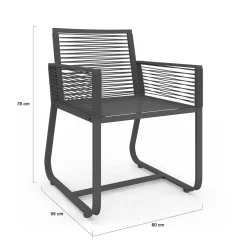 IDMarket Salon de jardin 6 personnes table 150 cm fauteuils cordage gris anthracite* Salons De Jardin