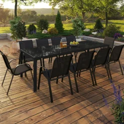 IDMarket Salon de jardin 10 personnes table 240 cm et chaises empilables noires* Salons De Jardin
