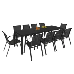 IDMarket Salon de jardin 10 personnes table 240 cm et chaises empilables noires* Salons De Jardin