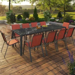IDMarket Salon de jardin 10 places chaises empilables terracotta table 240 cm* Salons De Jardin