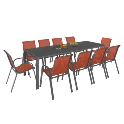 IDMarket Salon de jardin 10 places chaises empilables terracotta table 240 cm* Salons De Jardin