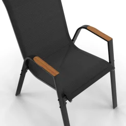 IDMarket Salon de jardin avec plateau effet bois et chaises empilables noir et bois* Salons De Jardin