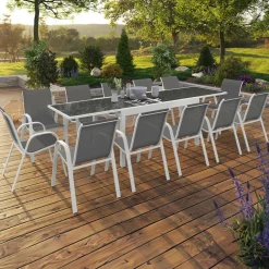 IDMarket Salon de jardin avec table en verre trempé et 12 chaises* Salons De Jardin