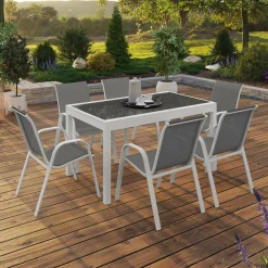 IDMarket Salon de jardin avec table en verre trempé et 12 chaises* Salons De Jardin