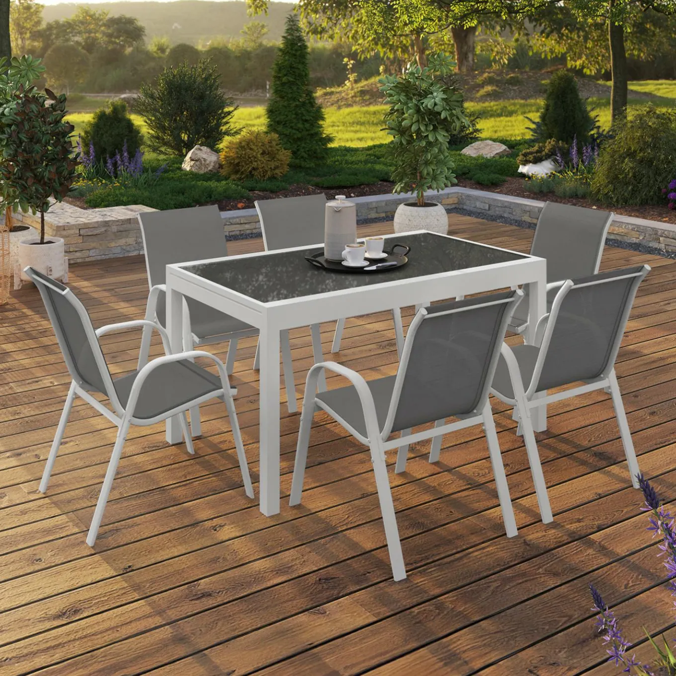IDMarket Salon de jardin avec table en verre trempé et 12 chaises* Salons De Jardin