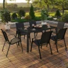 IDMarket Salon de jardin avec table 150 cm et 6 chaises empilables noir et acier* Salons De Jardin