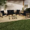 IDMarket Salon de jardin bas 6 personnes canapés et fauteuils noir et cordage effet rotin clair avec tables basses* Salons De Jardin