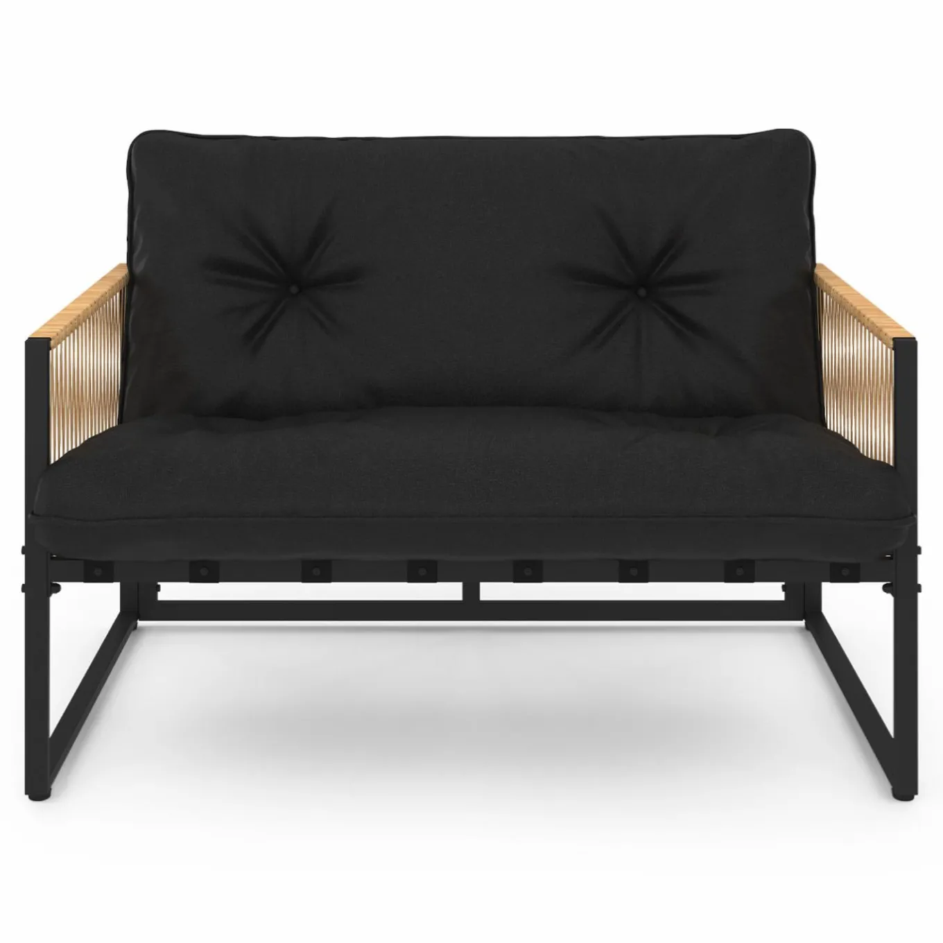 IDMarket Salon de jardin bas 6 personnes canapés et fauteuils noir et cordage effet rotin clair avec tables basses* Salons De Jardin