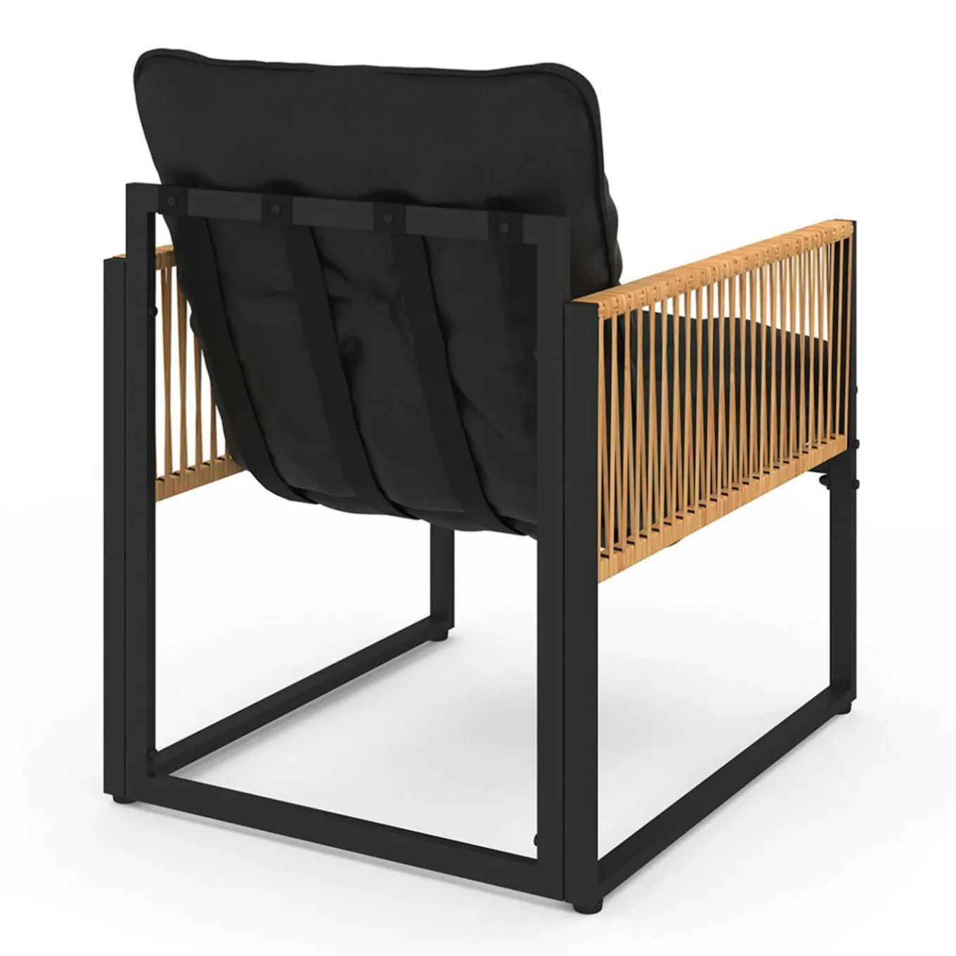 IDMarket Salon de jardin bas 6 personnes canapés et fauteuils noir et cordage effet rotin clair avec tables basses* Salons De Jardin