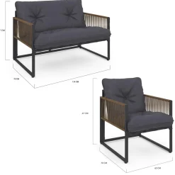 IDMarket Salon de jardin bas 6 personnes canapés et fauteuils gris anthracite et cordage effet rotin avec tables basses* Salons De Jardin