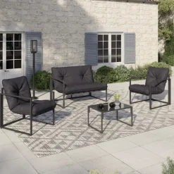 IDMarket Salon de jardin bas 4 places en acier coloris gris anthracite* Salons De Jardin