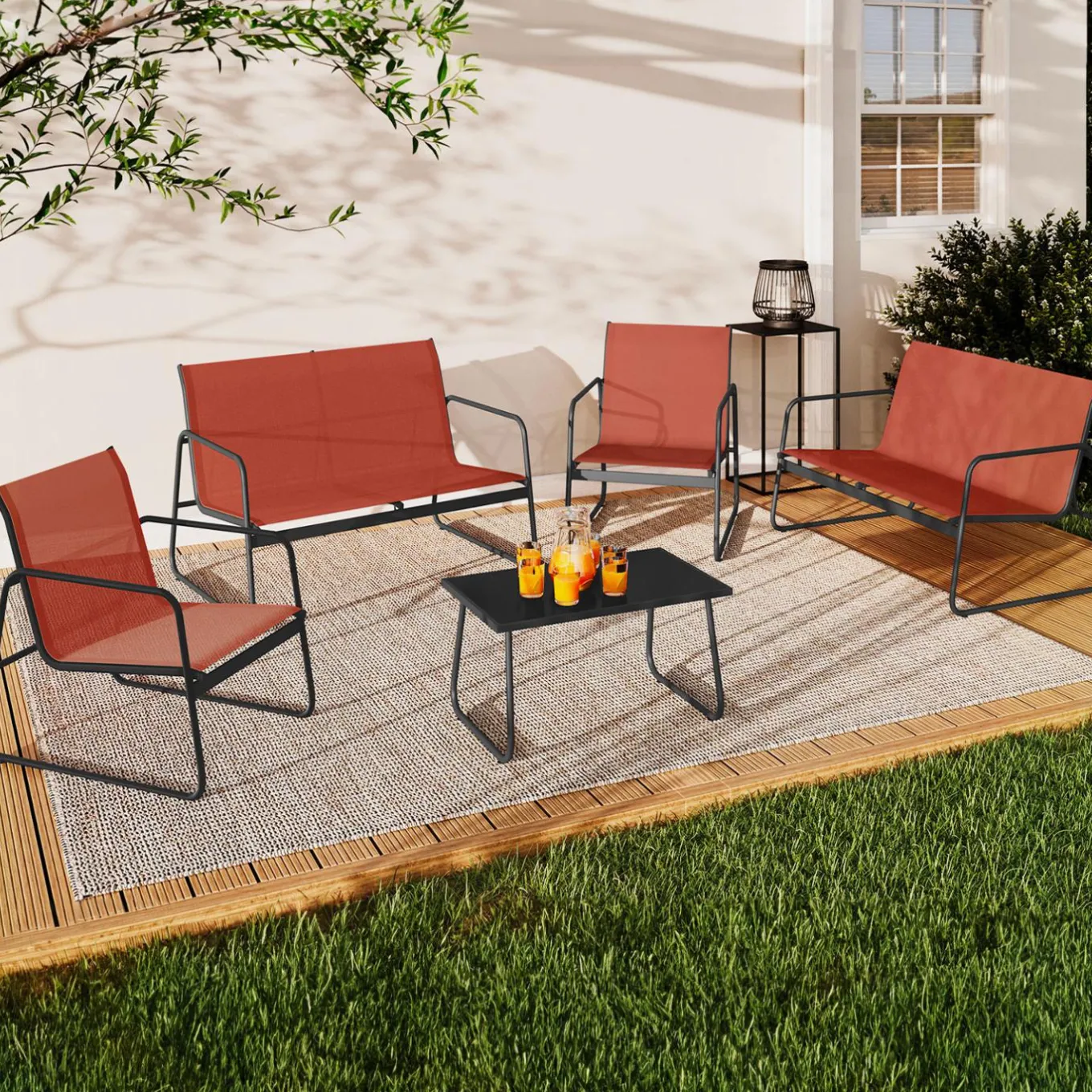 IDMarket Salon de jardin bas 6 places terracotta* Salons De Jardin
