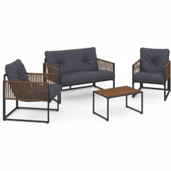 IDMarket Salon de jardin bas 4 places acier gris et cordage marron* Salons De Jardin