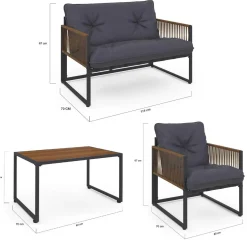 IDMarket Salon de jardin bas 4 places acier gris et cordage marron* Salons De Jardin