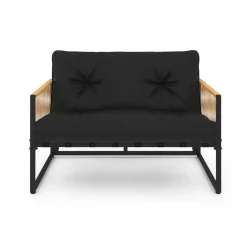 IDMarket Salon de jardin bas 4 places acier noir, cordage rotin clair et coussins noir* Salons De Jardin