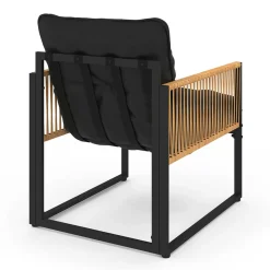 IDMarket Salon de jardin bas 4 places acier noir, cordage rotin clair et coussins noir* Salons De Jardin