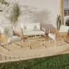IDMarket Salon de jardin bas 4 places acier blanc, cordage rotin clair et coussins beige* Salons De Jardin