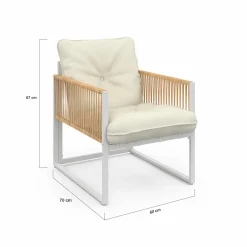 IDMarket Salon de jardin bas 4 places acier blanc, cordage rotin clair et coussins beige* Salons De Jardin