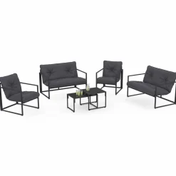 IDMarket Salon de jardin bas 6 places en acier coloris gris anthracite* Salons De Jardin