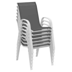 IDMarket Salon de jardin blanc et gris avec 8 chaises empilables* Salons De Jardin