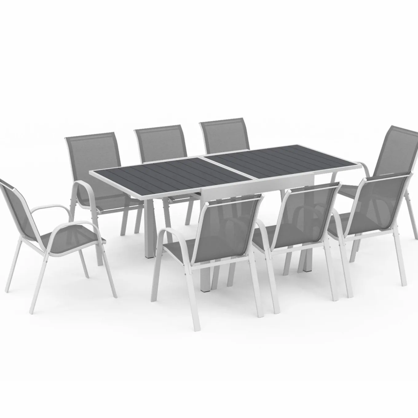 IDMarket Salon de jardin blanc et gris avec table extensible + 8 chaises* Salons De Jardin
