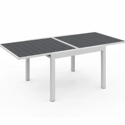 IDMarket Salon de jardin blanc et gris avec table extensible + 8 chaises* Salons De Jardin