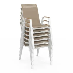 IDMarket Salon de jardin bois et blanc avec table 190 cm et 8 chaises empilables* Salons De Jardin